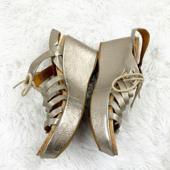 Korkease Adel Metallic Lace Up Cork Wedge Leather Sandals - Picture 5 of 10